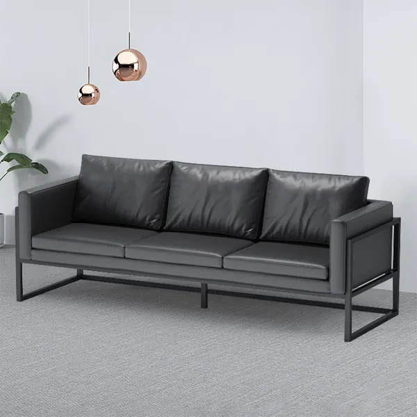 Industrial Sofa Black Leather Upholstered Sofa 3-Seater Sofa Metal  Frame-Homary