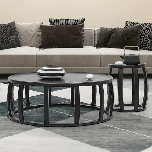 Black Round Coffee Table Set With, Black Coffee Table Set Of 2