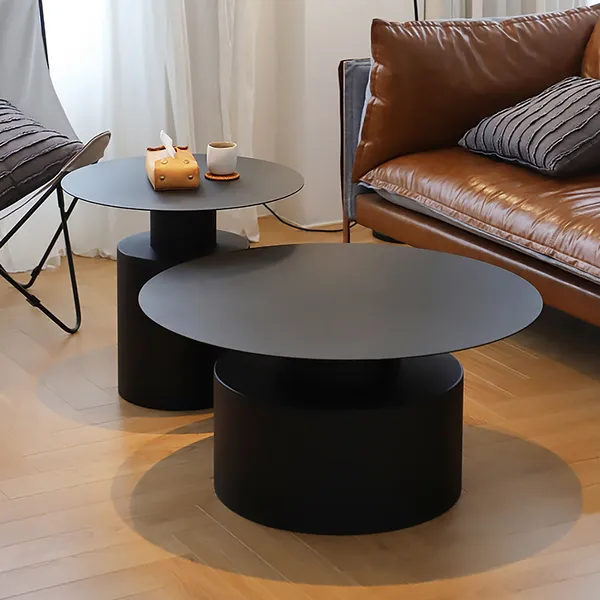 Black Round Coffee Table Metal Accent, Black Coffee Table Set Of 2