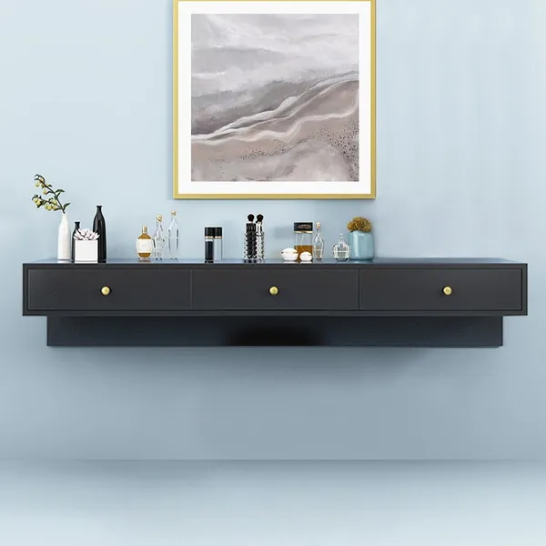 Modern Black Floating Desk With Drawers Wall Mounted In Pine Wood Frame Homary - Floating Wall Mounted Desk Black