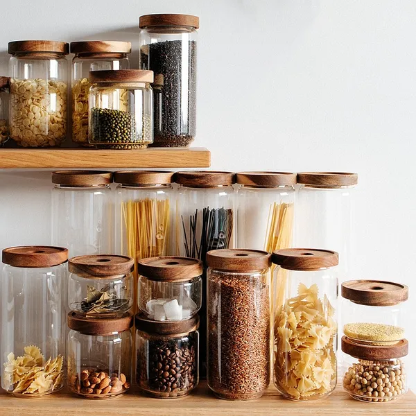 Wooden Lids Kitchen Storage Jars Set, Ceramic Storage Jars With Wooden Lids Uk