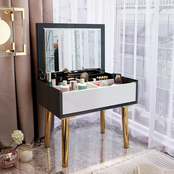 Makeup Vanity With Storage In Gold Homary, Black Makeup Vanity With Storage