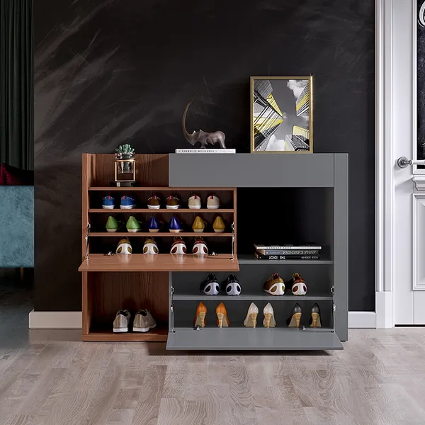 zapatero expandible gabinete de natural y gris zapatero organizador de zapatos para ahorrar espacio-Homary