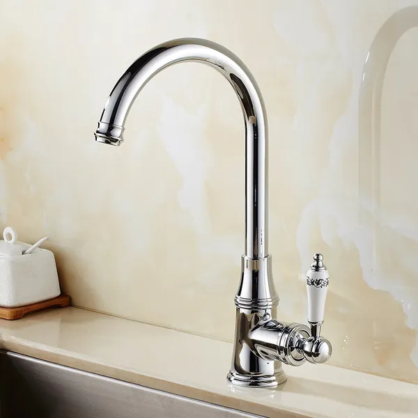 Porcelain handle kitchen faucet