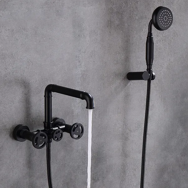 Wall Mounted Black Bath Filler Mixer Tap Bathroom Faucet
