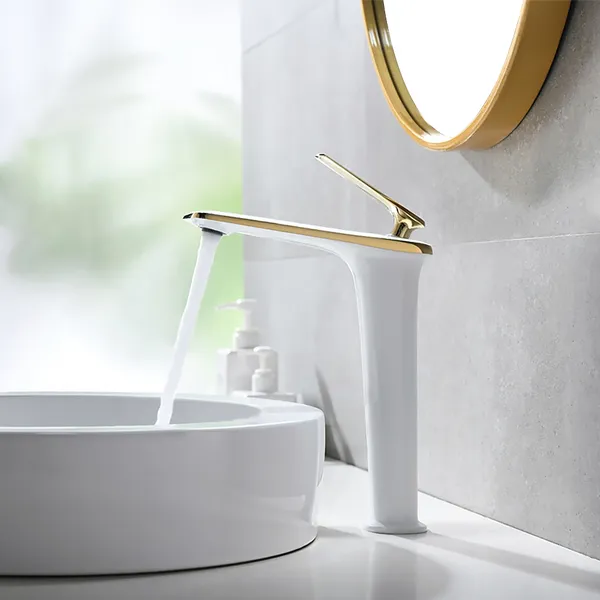Modern White And Gold Single Hole Handle Brass Vessel Bathroom Sink Faucet Homary - Sink Faucet Bathroom Modern