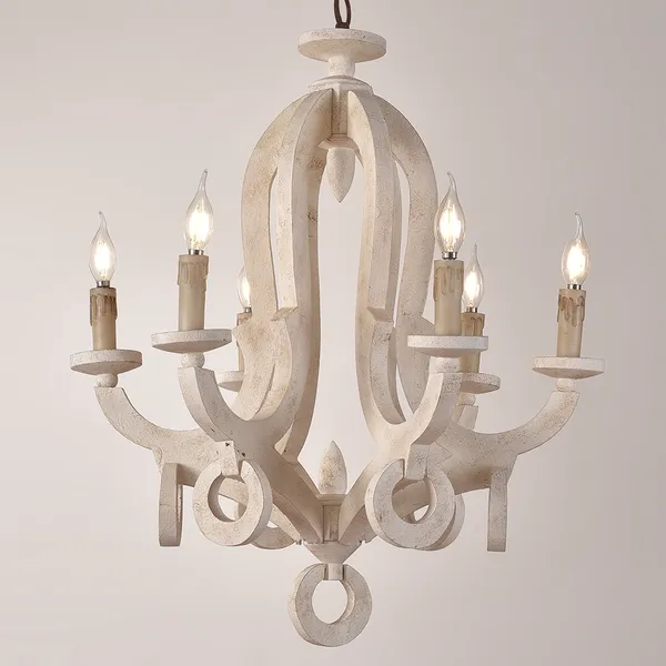 Audrey Cottage Style Distressed White, Distressed White Candle Chandelier