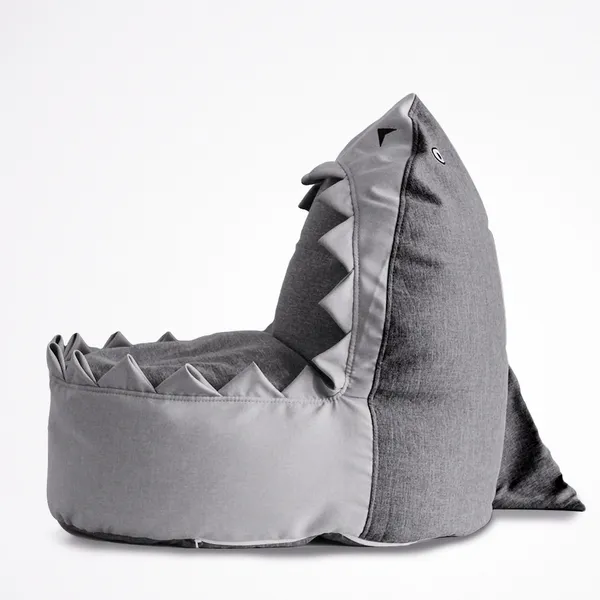 Kid Gray Beanbag Chair Shark Shape Fabric and Foam-Homary