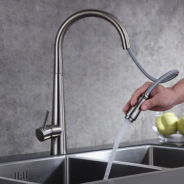 Opula Single Handle Pull-Out Spray Kitchen Faucet in Brushed ...