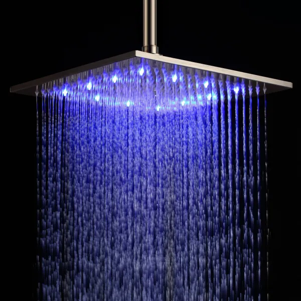 Brushed Nickel Bathroom 8-inch Rainfall Shower Head LED Light Overhead Sprayer 