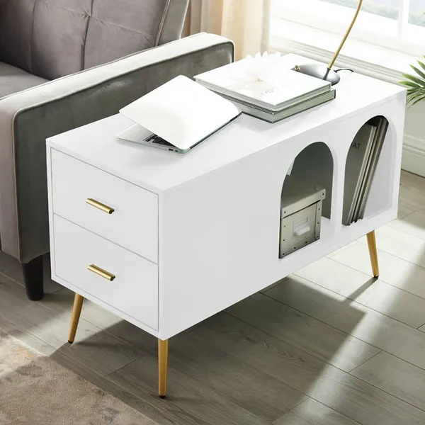 Side Table 2 Drawer Open Storage Homary, White Accent Table With Drawer