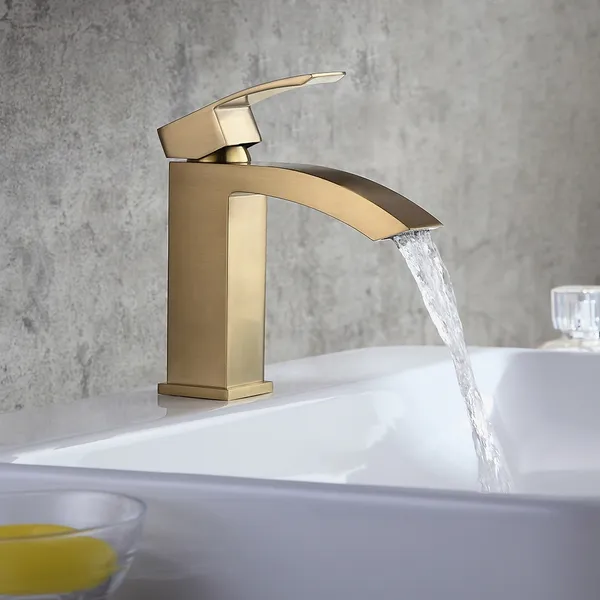 Ridge Contemporary Style Brushed Gold Single Hole Deck Mounted Bathroom Sink Faucet Homary - Sink Faucet Bathroom Gold