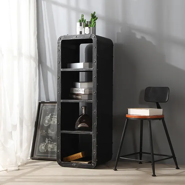Industrial 4 Shelf Bookshelf Metal, Large Black Metal Bookcase With Glass Shelves