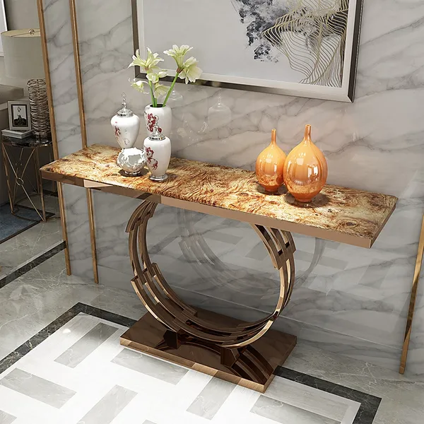 Modern Luxury 48 Faux Marble Narrow, Narrow Gold Console Table