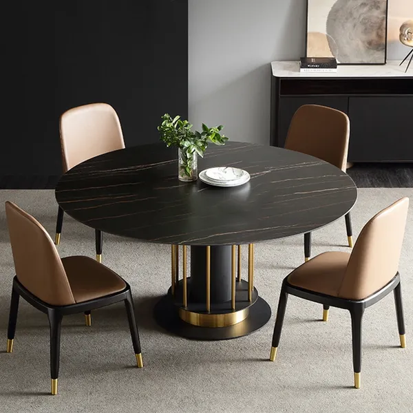 Round Dining Table Modern Black Marble, Round Marble Dining Table Brass Base