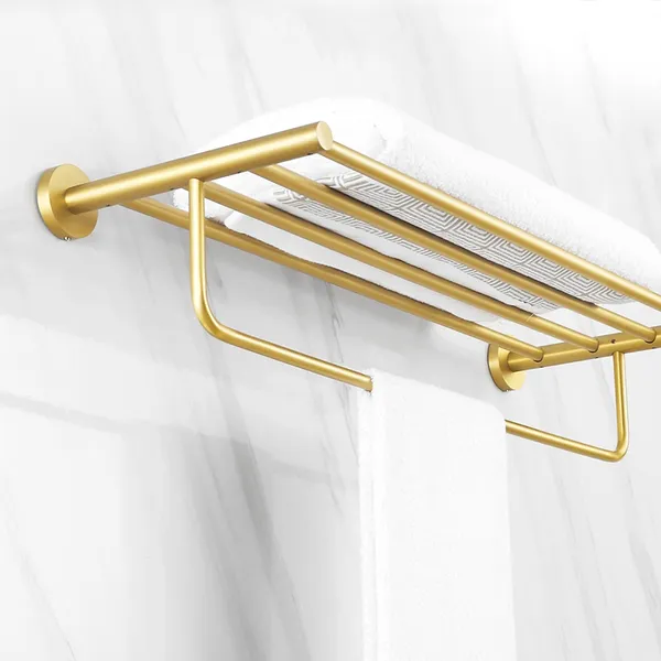 Gold Color Brass Wall Mount Bathroom Accessories Shelf Towel Rack Holder wba841 