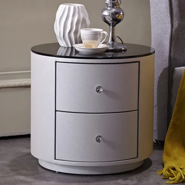 White Nightstand Round Tempered Glass, Round Bedside Table With Drawer White