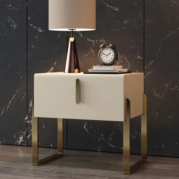 Modern Nightstand Off White Leather, White Leather Nightstand