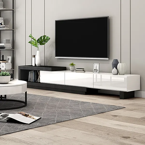 Clan Perth Begunstigde Modern TV Stand Retracted & Extendable 3-Drawer Media Console-Homary