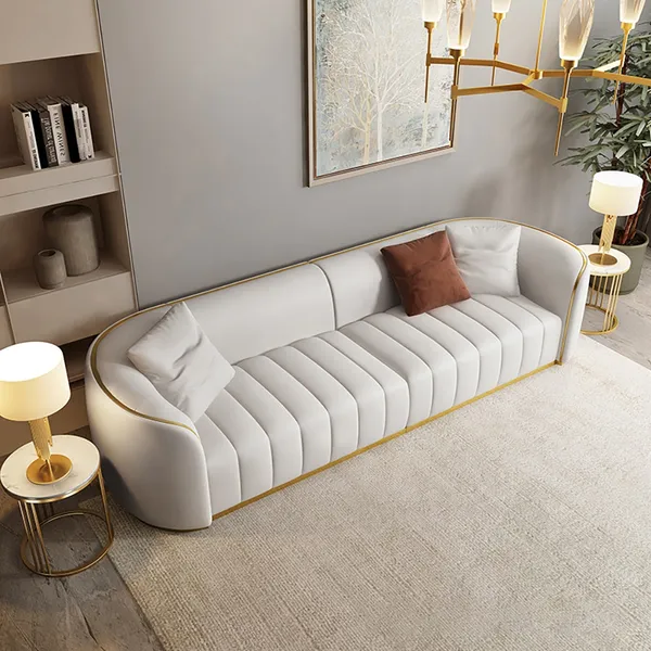 89 Modern Faux Leather Upholstered, Chesterfield Sofa With Gold Legs
