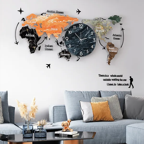 Modern Large World Map Wall Clock Home Decor Art Homary - World Wall Clock Map