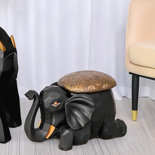Black Elephant Stool Ottoman Resin Material Stool Animal Shape Design  Footrest-Homary
