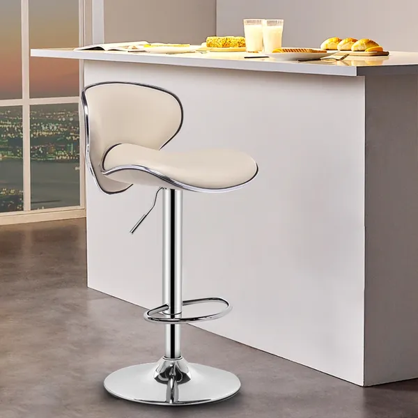 Bar Height Stool White Pu Leather, White Bar Stool With Backrest