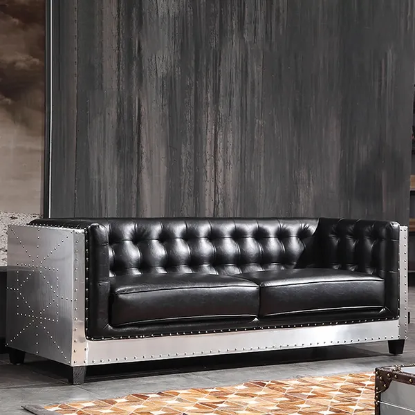 Industrial Upholstered Pu Leather Sofa, Metallic Leather Sofa