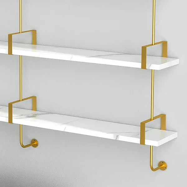 3 Tier White Wall Mounted Shelves, White And Gold Floating Shelves