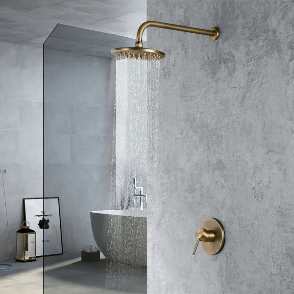 Brewst Round Rain Showerhead Only Wall Mount Shower System In Antique Brass Solid Homary - Wall Mounted Shower System