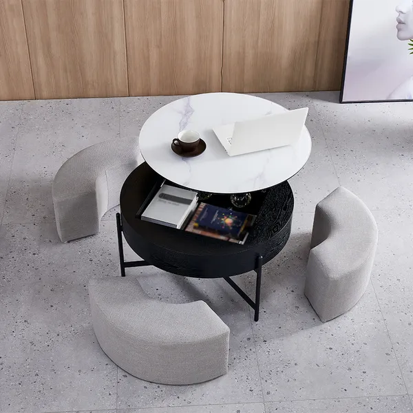 Modern Round Lift Top Coffee Table With, Modern Round Ottoman With Storage