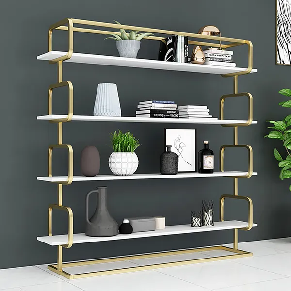 1800mm Modern Freestanding Etagere, White And Gold Shelves Uk