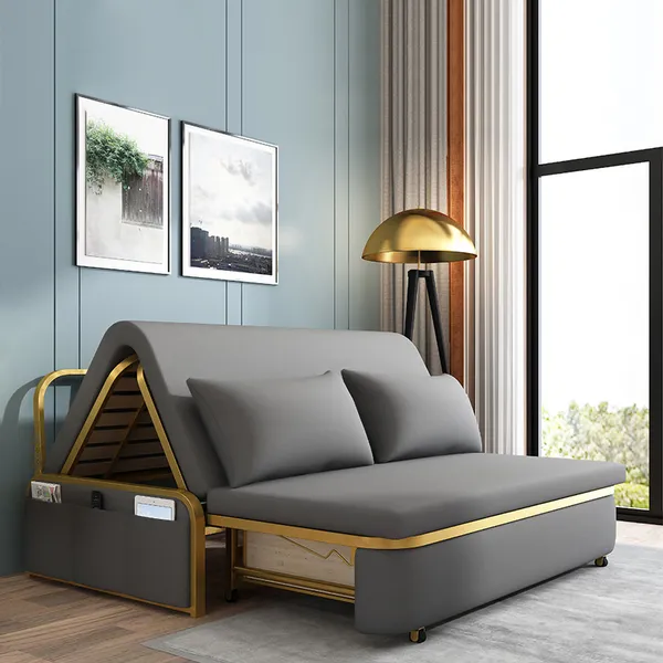 Sofá cama doble Sofá tapizado gris Leath-Aire - Muebles de - Homary ES