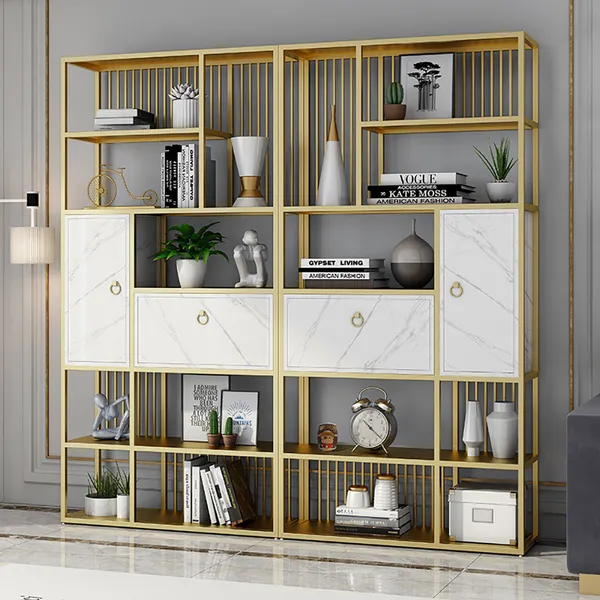 Drawer And 1 Door In White Gold Homary, White And Gold Bookcase With Drawers