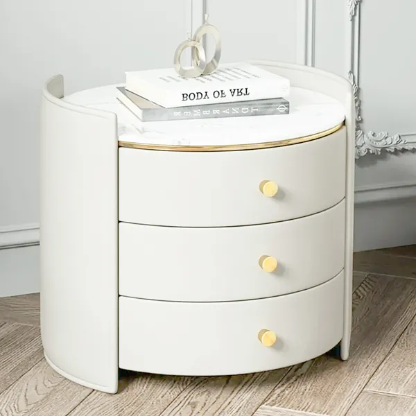 Modern Nightstand Solid Wood, Round Night Table With Drawers
