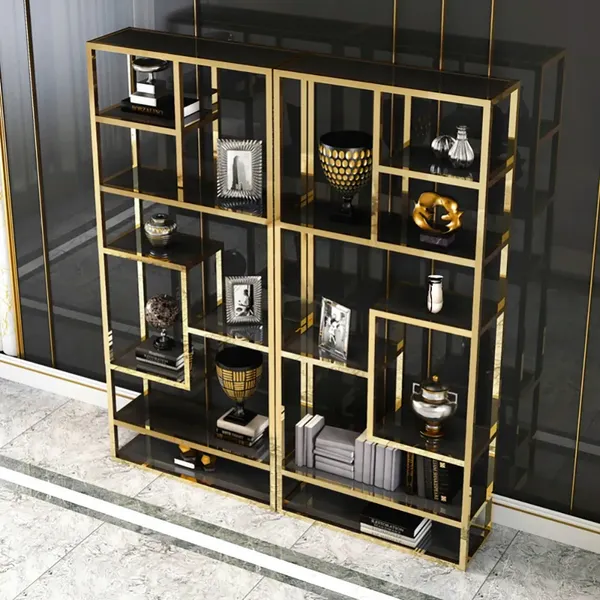 Luxury Display Geometric Bookshelf In, Black And Gold Bookcase