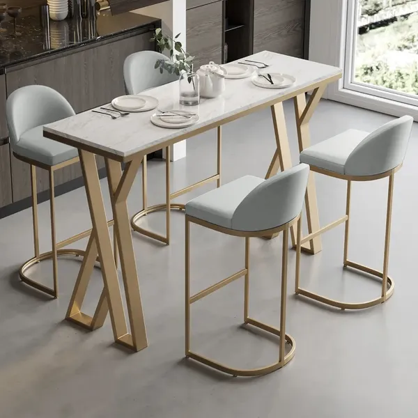 Modern Gray Pu Leather Bar Height, Leather Counter Height Stools With Gold Legs
