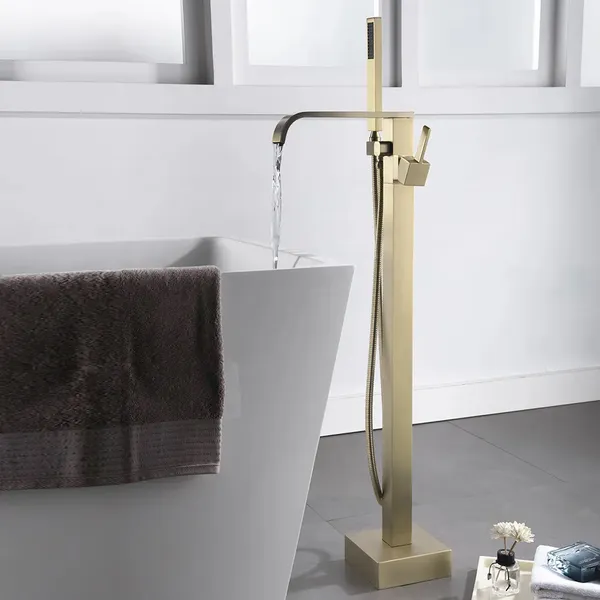 Brushed Nickel Bathtub Faucet Floor Mounted Standing Tub Filler W/Handheld for sale online