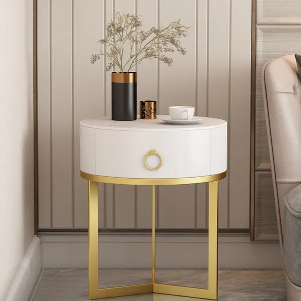Modern Round Nightstand With 1 Drawer, Round Bedside Table With Drawer White