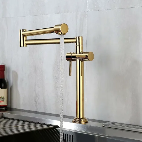 Contemporary Pot Filler Kitchen Faucet Retractable in Gold ...