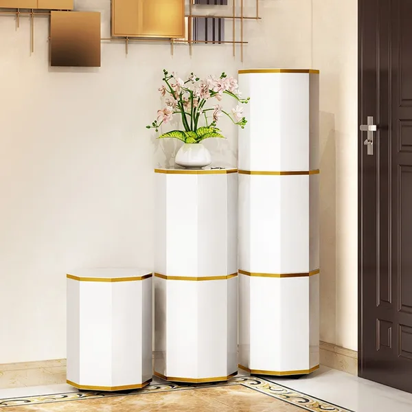 Round Swivel Shoes Storage Cabinet Tall, Shoes Cabinet 3 Doors