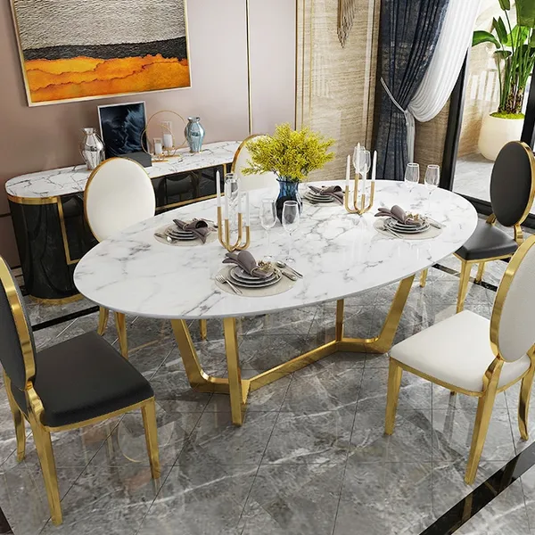 Oval Dining Table White Faux Marble Dining Table Modern 63