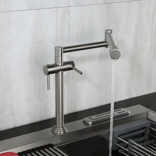 Contemporary Deck Mount Pot Filler Kitchen Faucet Retractable ...