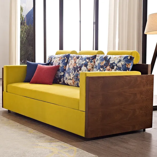 Modern Yellow Folding Wood Bunk Bed, Homhum Convertible Sofa Bed Sleeper Chair