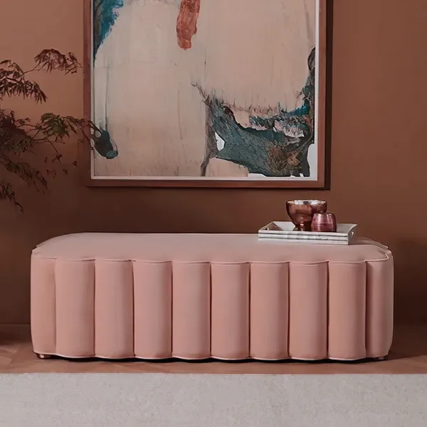 SR Pink Velvet Bench Bed End Seat Pouf Pouffes Ottoman Stool Bedroom Lounge 