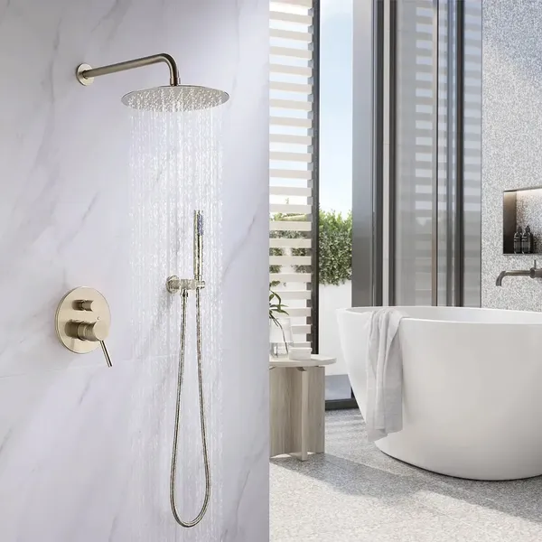 Shower System Bathroom Luxury Rain Shower Head with Handheld Mixer Tap Gold 