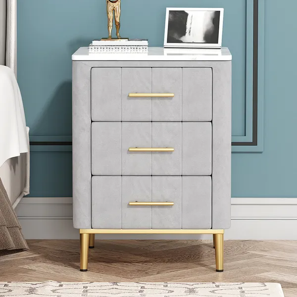 Modern Bedside Table Grey Velvet, Grey Side Table With Drawers