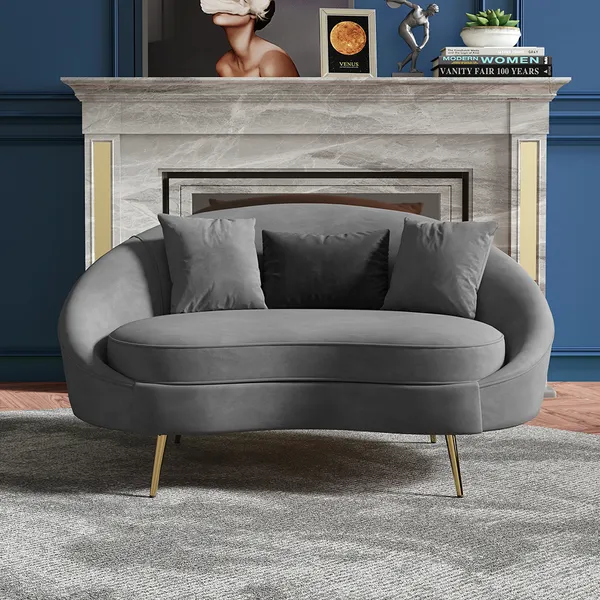 Modern 63 Gray Velvet Curved Sofa Love, Small Curved Loveseat Sofa