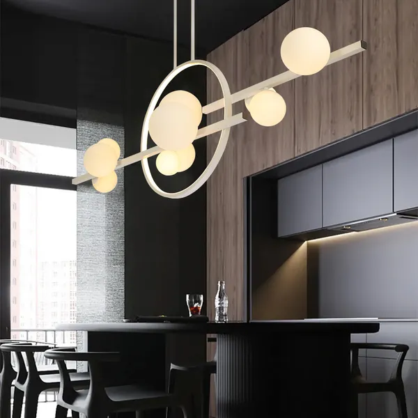 Minimalist 10-Light Glass Globe Shade White Kitchen Island Light for Dining  Room