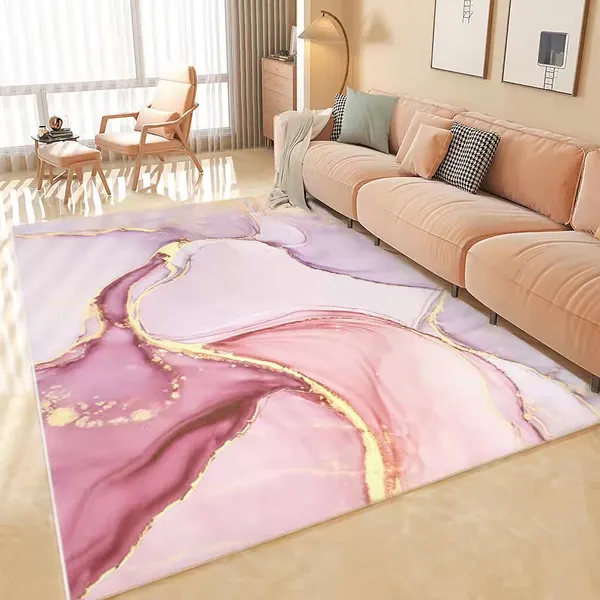 Pink And Gold Abstract Modern Rectangle, Pink Rug Brown Room